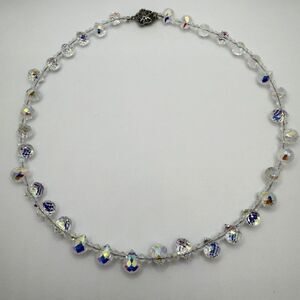 18" NWOT faceted Aurora Borealis GLASS beaded necklace w/ silver tone clasp!